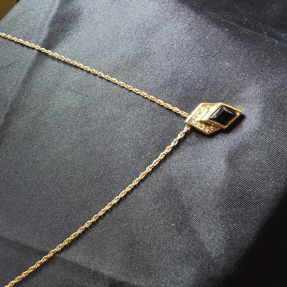 Christian Dior Necklace with Rhinestone And Blackstone Pendant